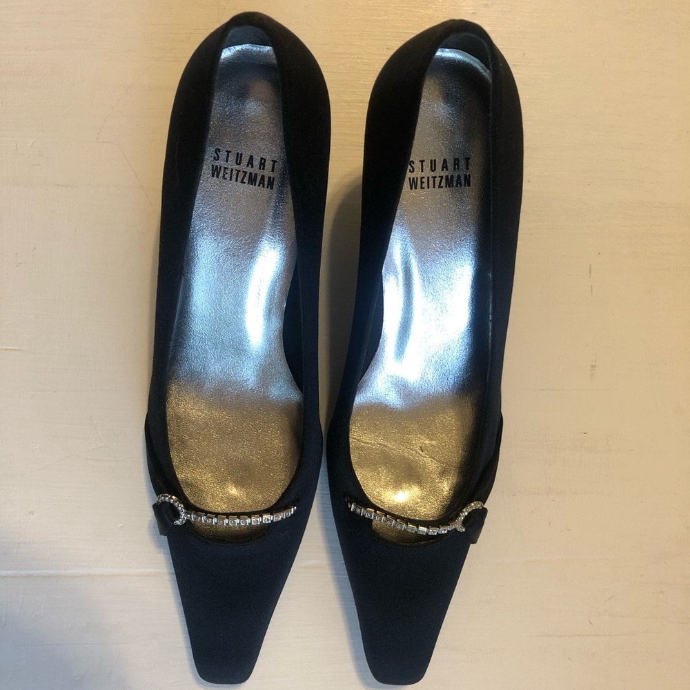 Stuart Weitzman PERFECT CONDITION Black Satin & Rhinestone Pump